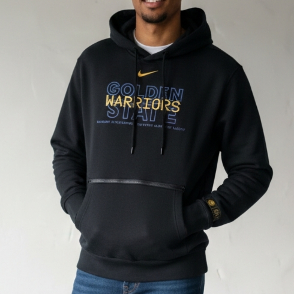 Men's Golden State Warriors Nike Black Courtside Global Exploration Pullover Hoo